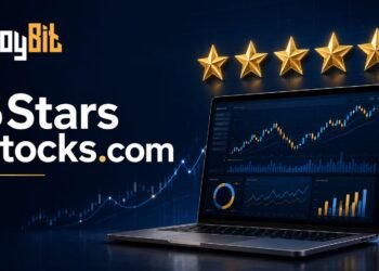 5Stars Stocks.com stock research platform with market charts and five-star rating concept.