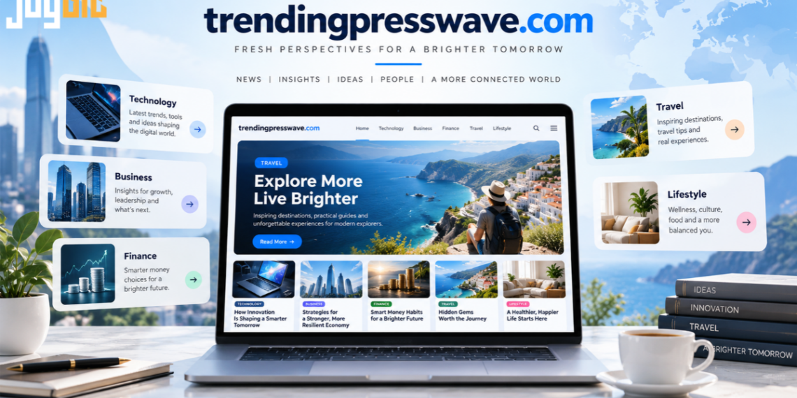 Illustration representing TrendingPressWave.com, a general-interest digital publishing website covering technology, business, finance, travel and lifestyle topics.